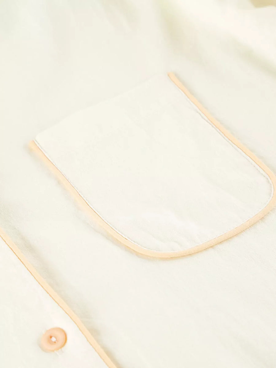 pajama set in Beige with collared and long sleeve