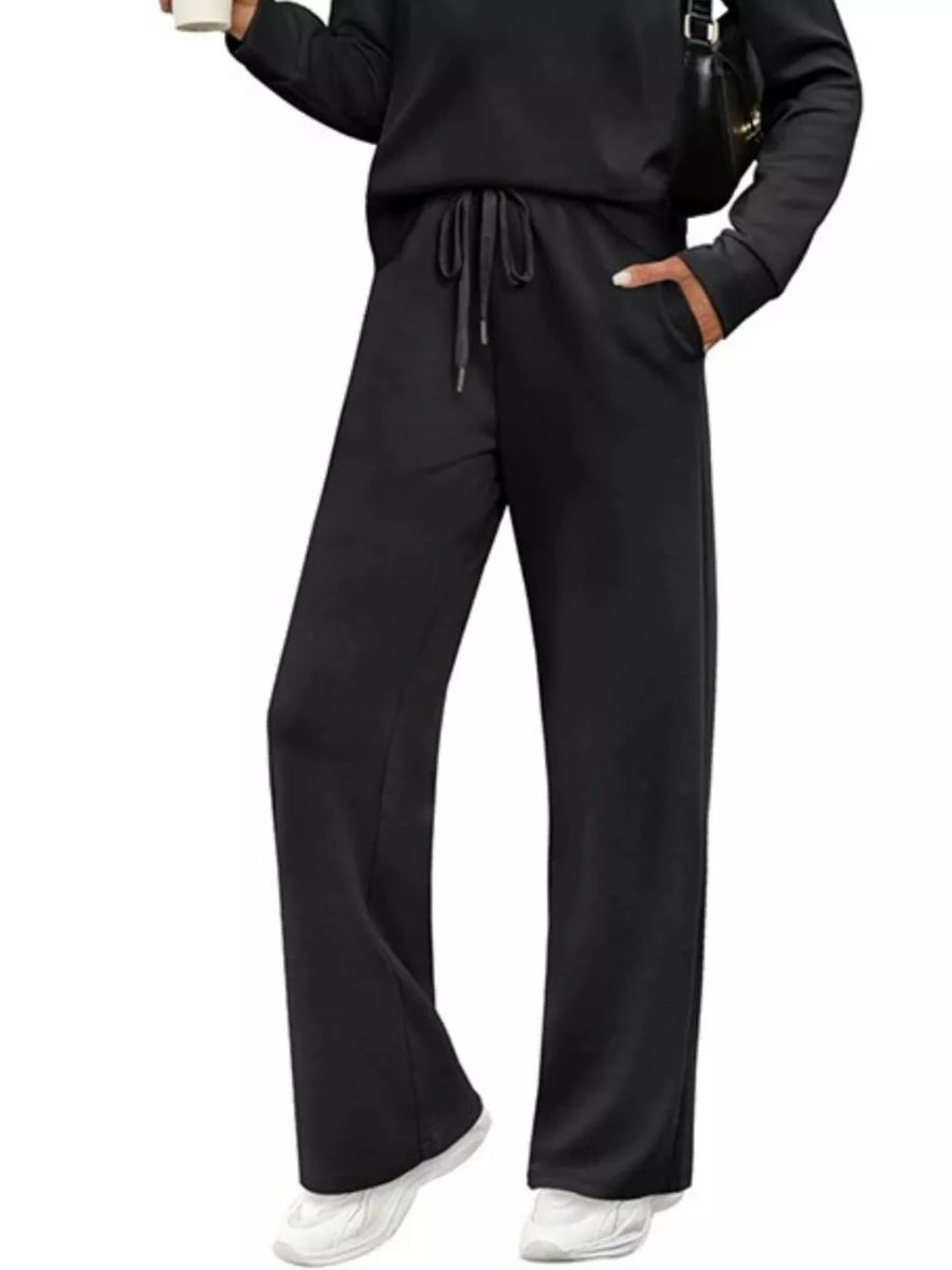 Apricot Casual Long Sleeve Crewneck Top & Drawstring Pants Set