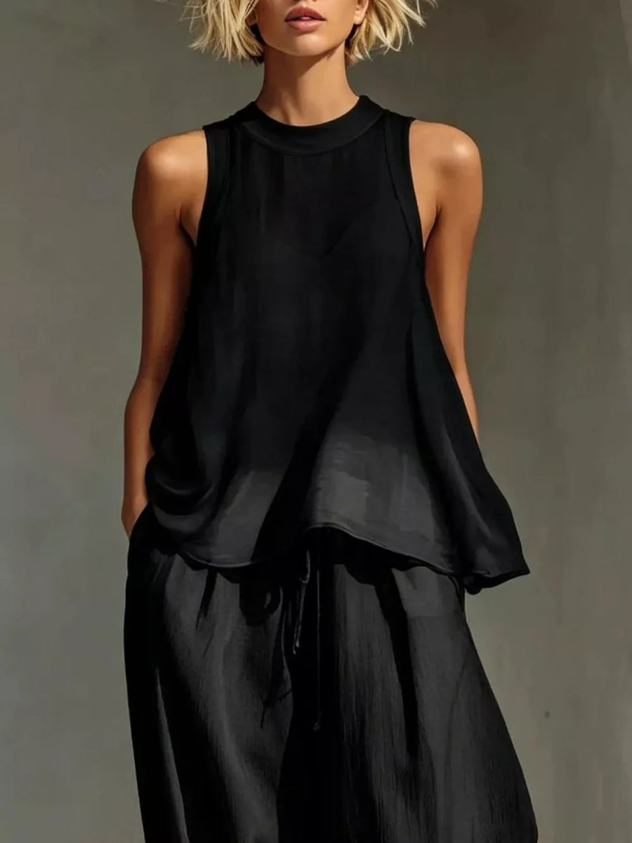 resort two-piece set in Black with mock neck