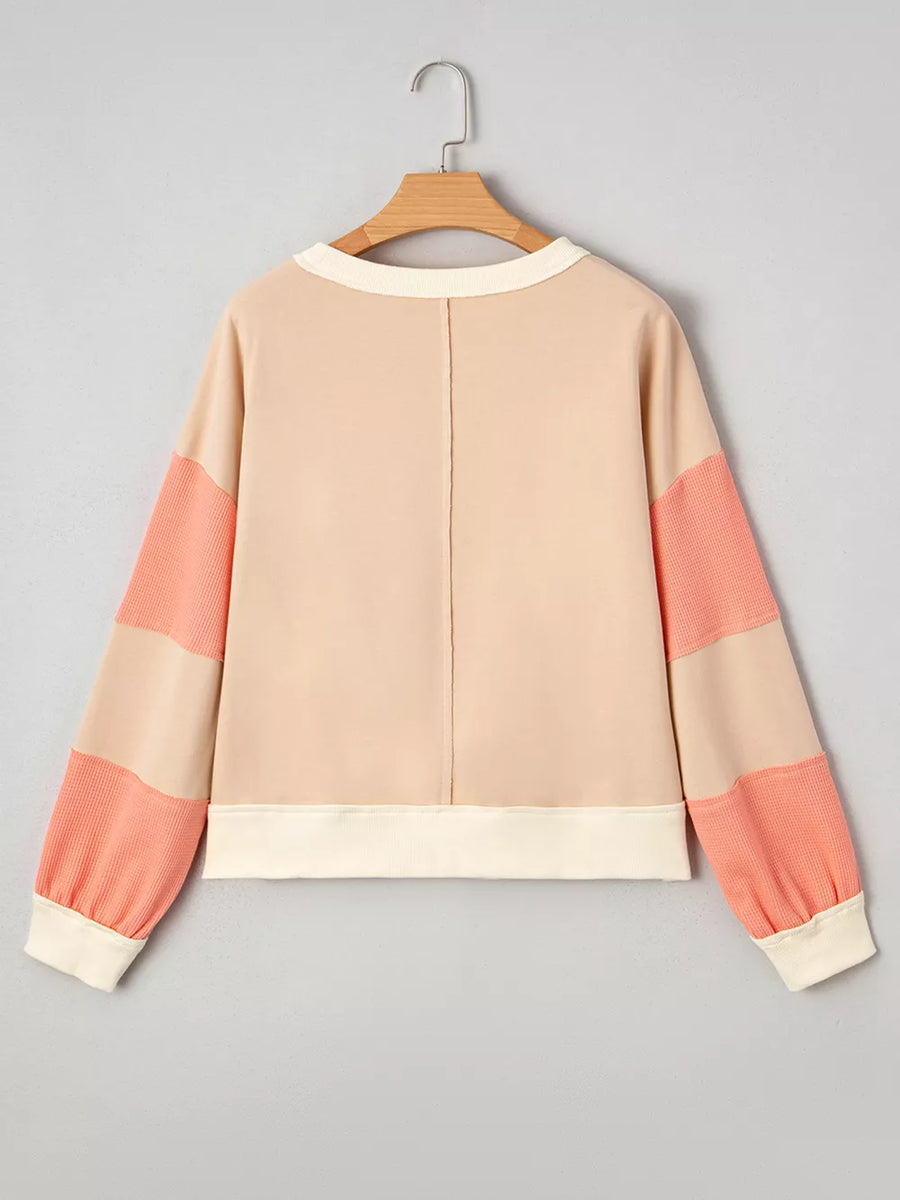 Color Block Textured Patchwork Pullover Sweatshirt option 7