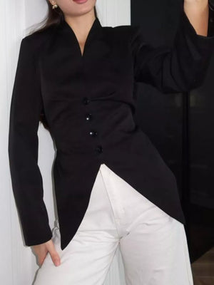 blazer in White with asymmetric hem and hip-length