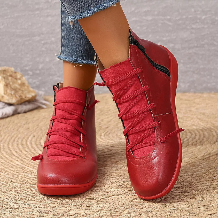 Lace-up Faux Leather Ankle Boots in black with lace-up