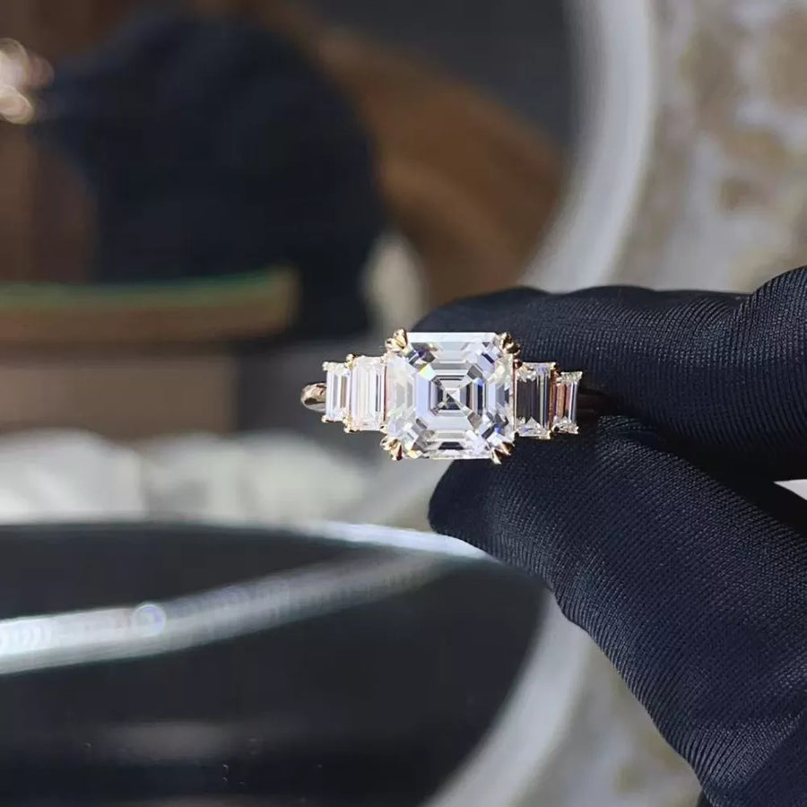3 Carat 925 Gold-plated Geometric Ring in Rose Gold with 3 carat