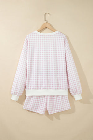 pajama set featuring gingham in white with 100% polyester Care instructions: Machine wash cold texture