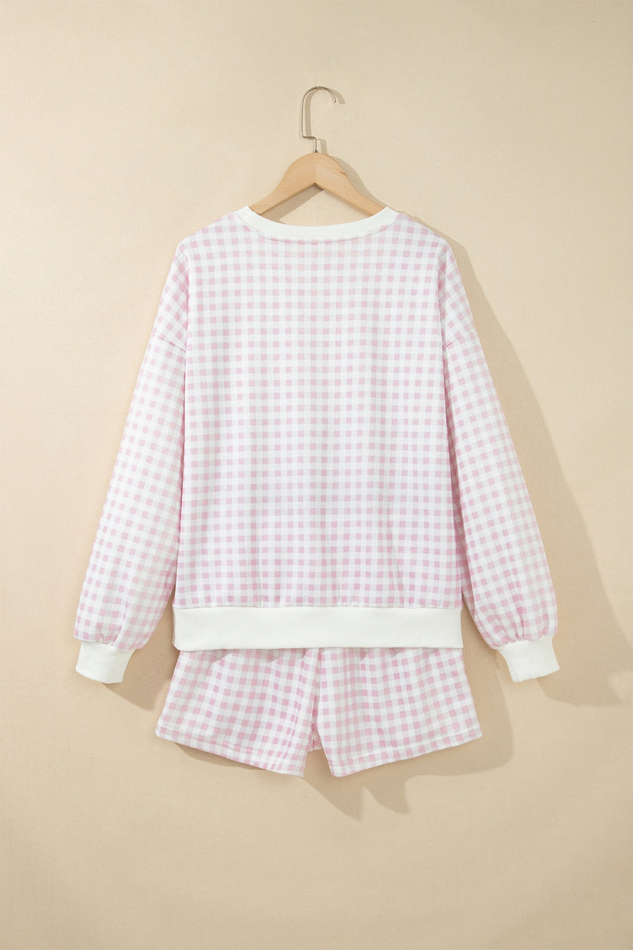 pajama set featuring gingham in white with 100% polyester Care instructions: Machine wash cold texture