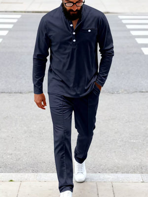 Light Gray henley with chest pocket and long sleeve