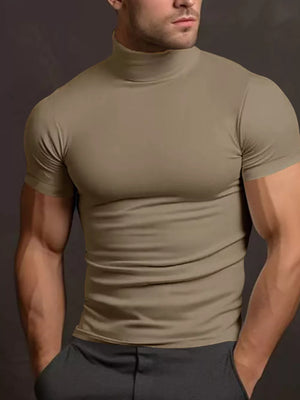 White Men's Plus Size Short Sleeve Turtleneck T-shirt