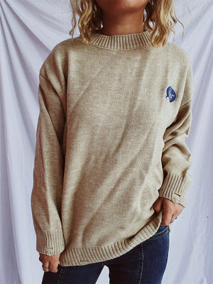 Embroidered character relaxed knit sweater in Dark Gray