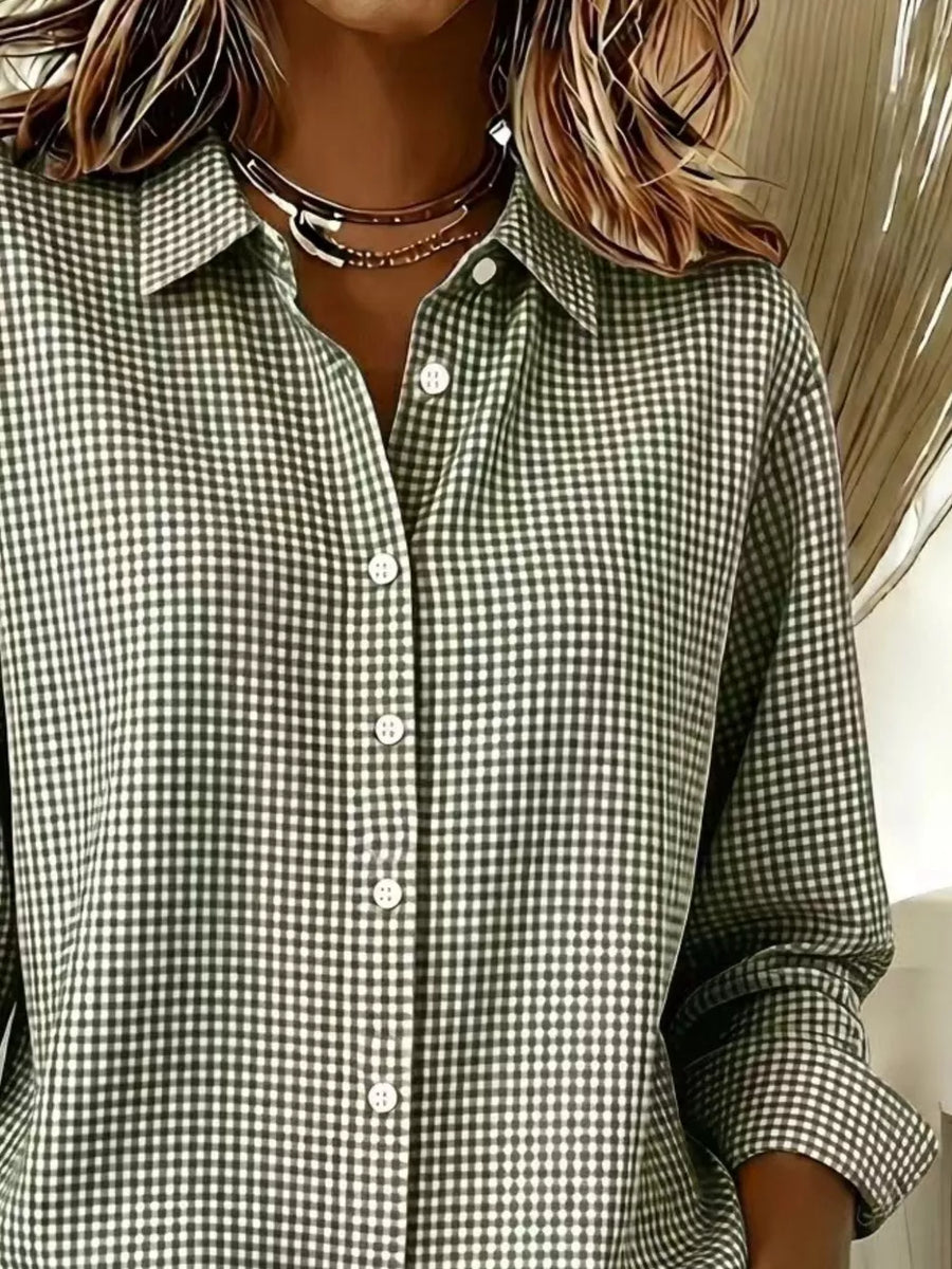 Pink Plus Size Plaid Button Up Long Sleeve Shirt