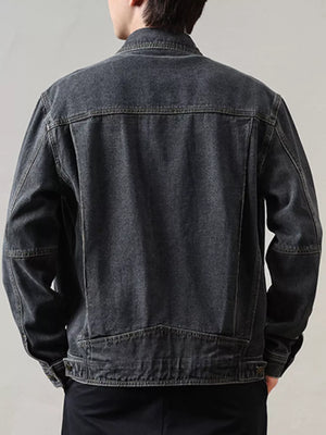 Dark Gray with Men's Classic Washed Denim Jacket Plus Size in Dark Gray