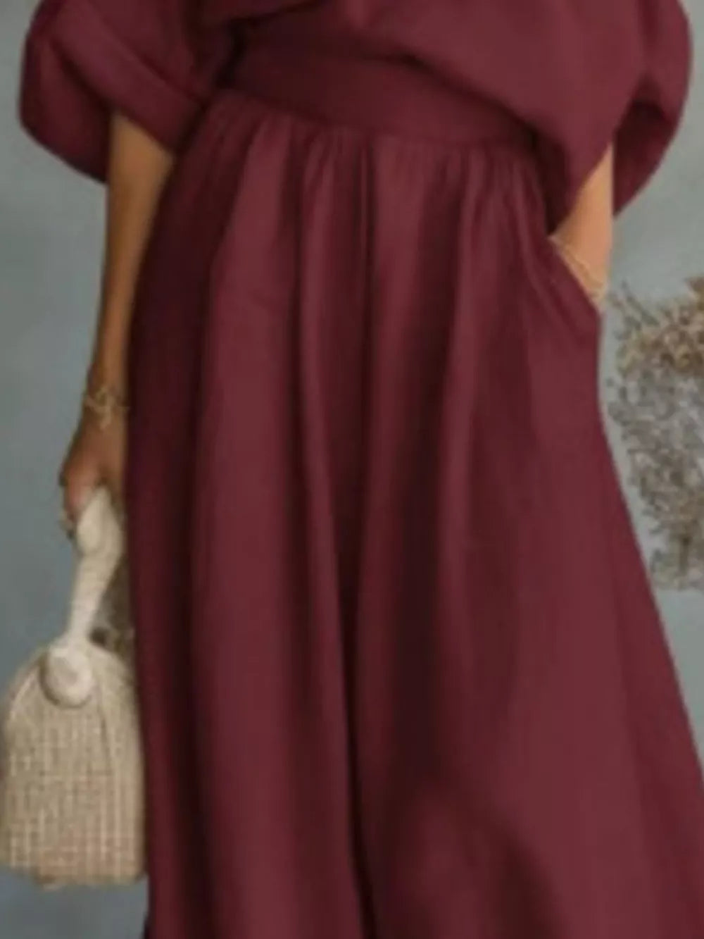 Sage relaxed two-piece set with one-shoulder