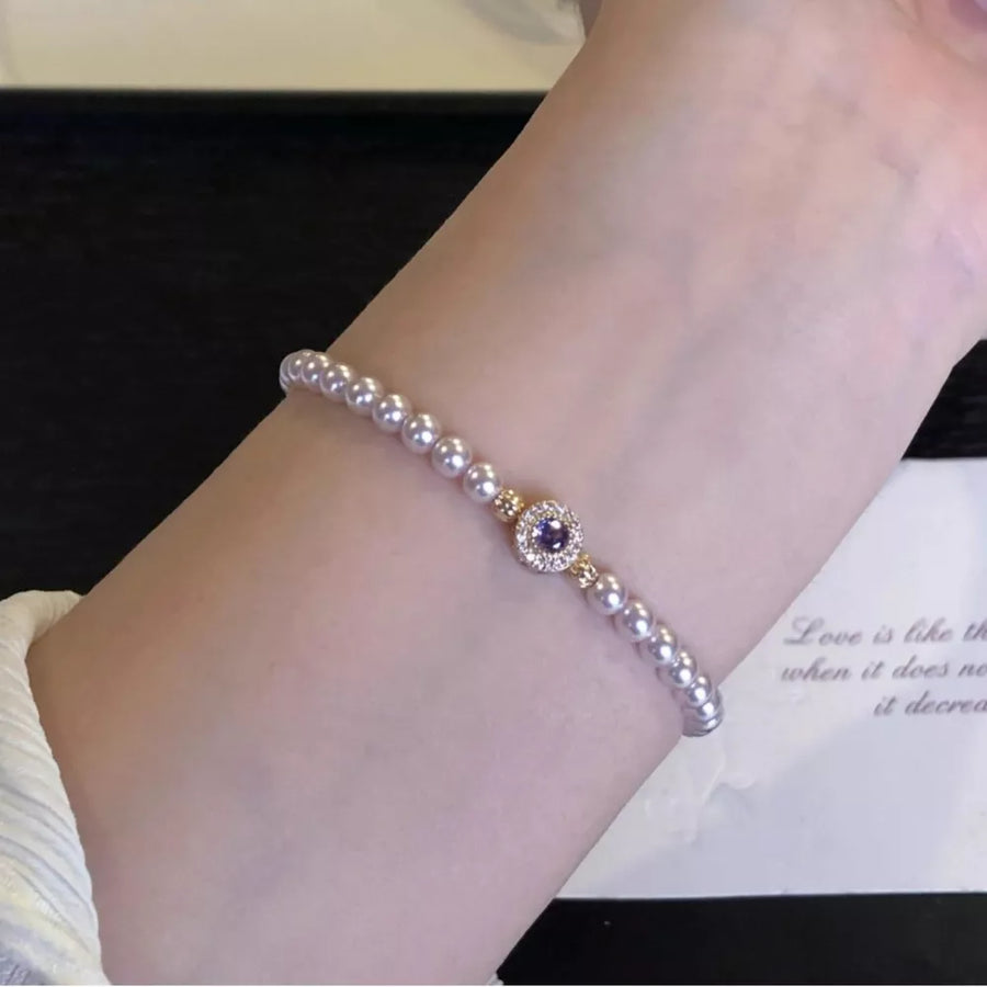Alloy Pearl Bracelet With Zircon in lavender with beaded