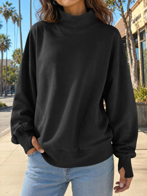 red sweatshirt with stretchy and long sleeve