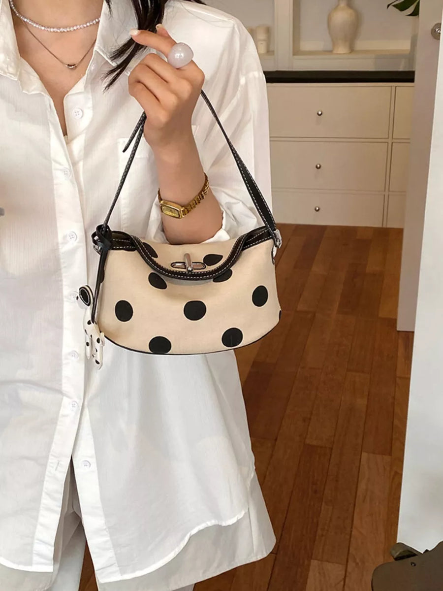 shoulder bag featuring polka-dot in cream with PU Leather Imported Size &amp texture