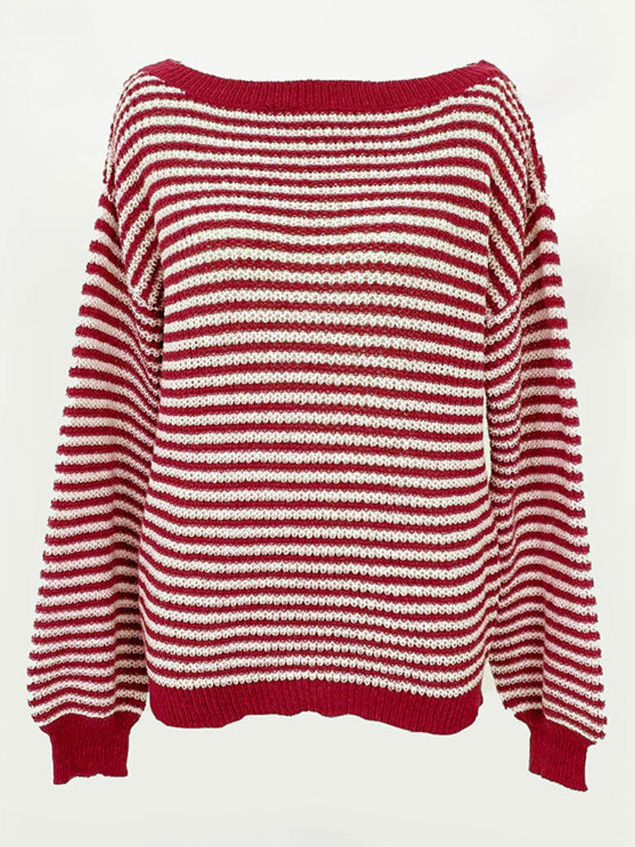 Red pullover sweater with hip-length and pullover