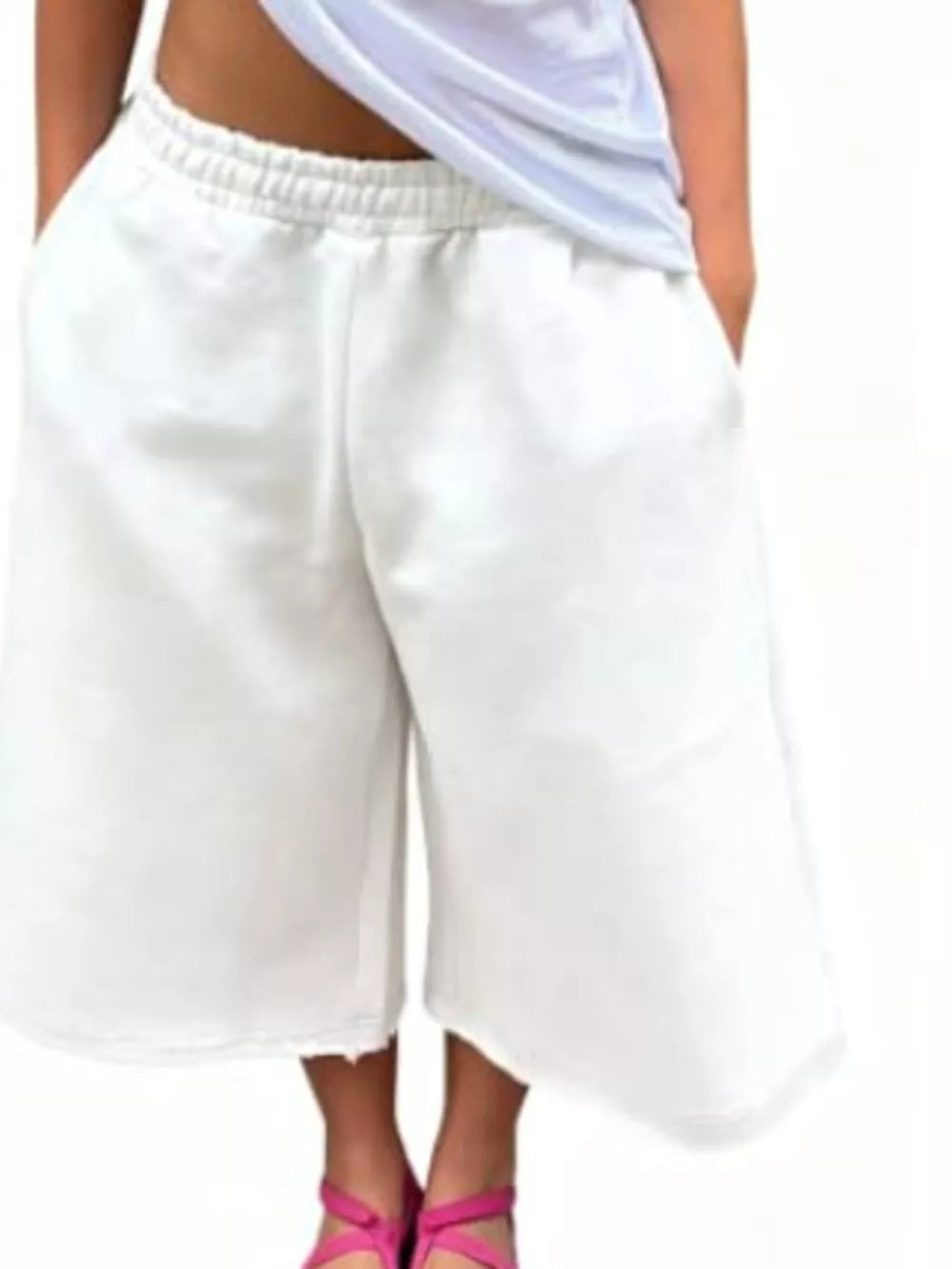 Wide-leg Cropped Sweatpants With Pockets in Green, view 14