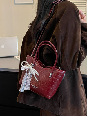 Small Top-Handle PU Leather Crossbody Bag in Wine Red