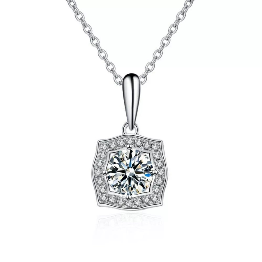 necklace in clear with moissanite stone and 15.7 inch chain