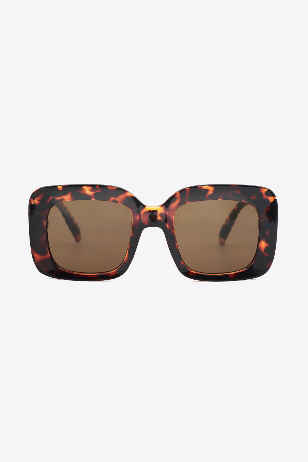 Tortoiseshell rectangular sunglasses with textured arms and brown lenses.