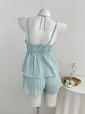Tie Front Striped Cami And Shorts Set option 5