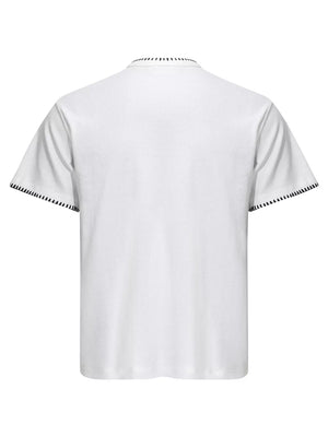 Men's Notched Short Sleeve Henley Top in White
