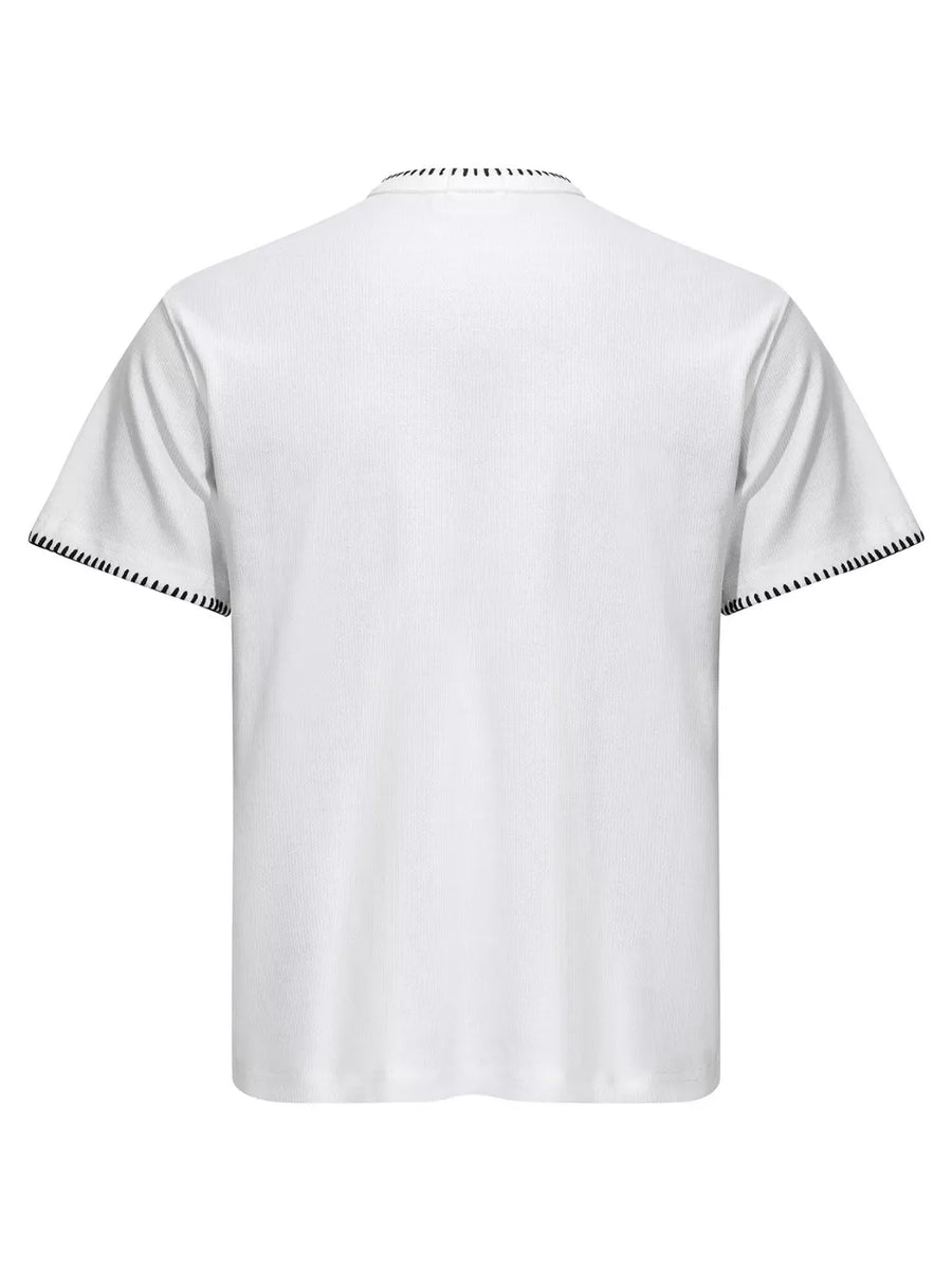 Men's Notched Short Sleeve Henley Top in White