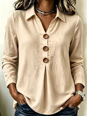 Light Blue Button Detail Long Sleeve Blouse