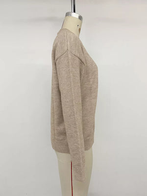 Dropped Shoulder Long Sleeve Sweater in Khaki, view 12