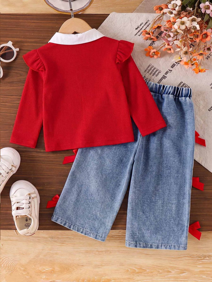 preppy pullover sweater in Red with v-neck