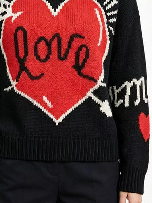 Heart Round Neck Ribbed Sweater in White