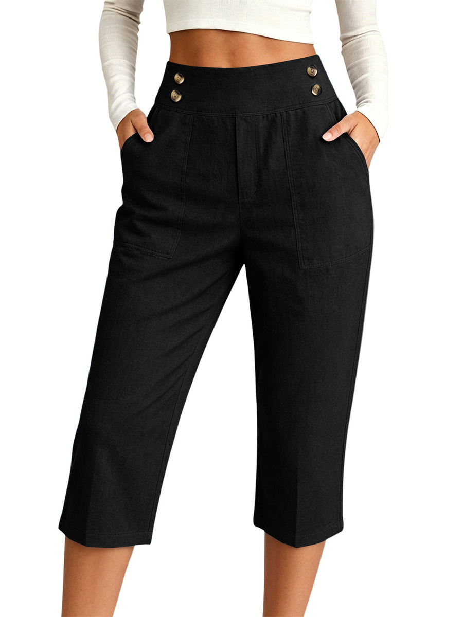 pants in Sage with pocketed and cropped