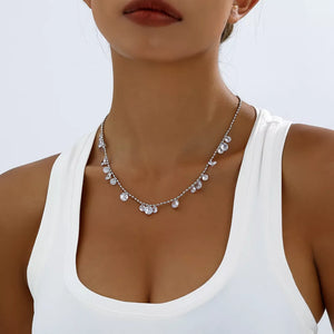 Silver Sparkling Zircon Drop Necklace Alloy Silver