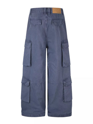 100% Cotton Care instructions: Machine wash cold cargo pants in Charcoal Gray with wide-leg silhouette