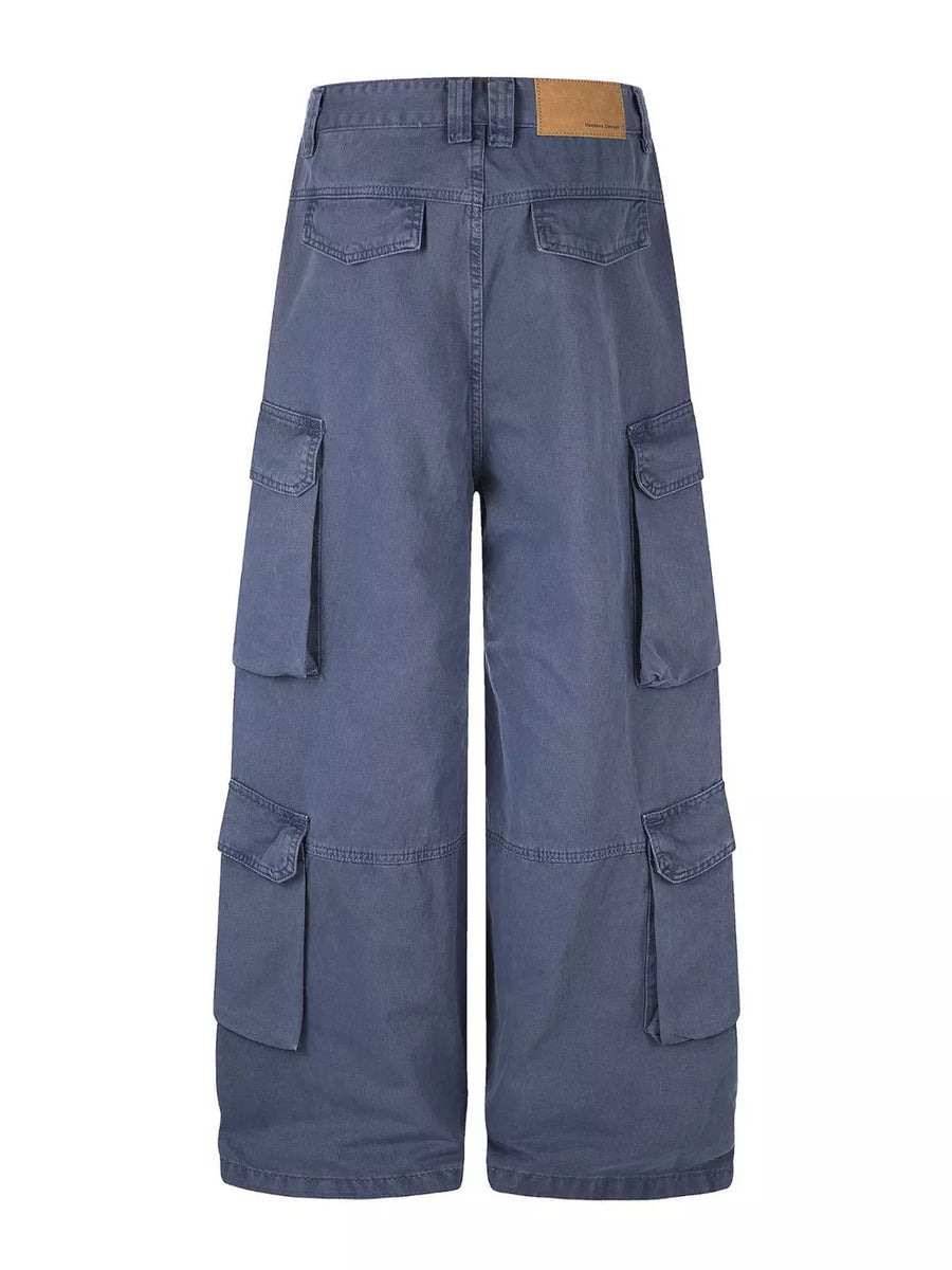 100% Cotton Care instructions: Machine wash cold cargo pants in Charcoal Gray with wide-leg silhouette
