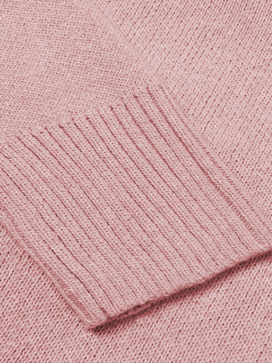 Dusty Pink ribbed trim V-neck knit sweater detail