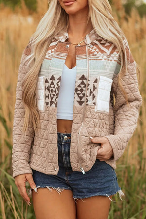 Camel Aztec Quilted Patchwork Western Jacket