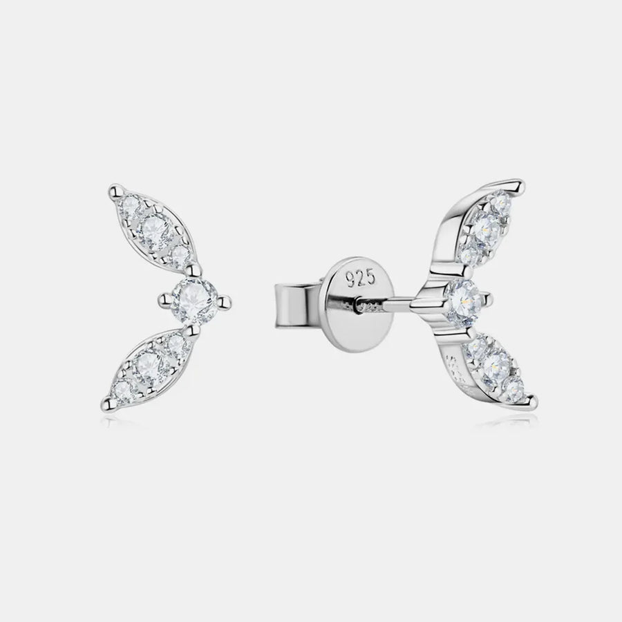 Silver moissanite leaf cluster stud earrings with 18K gold plating.