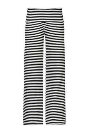 Black and white striped palazzo pants with a high waist