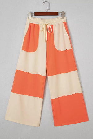 wide-leg pants featuring color-block in Orange with 80% polyester, 20% cotton Care instructions: Machine wash cold texture