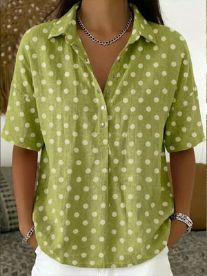 Full Size Polka Dot Short Sleeve Shirt Plus Size in Light Blue