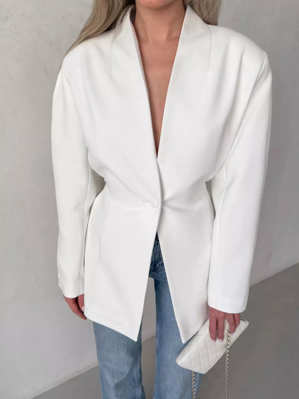 100% polyester Care instructions: Machine wash cold blazer in White with A-line silhouette