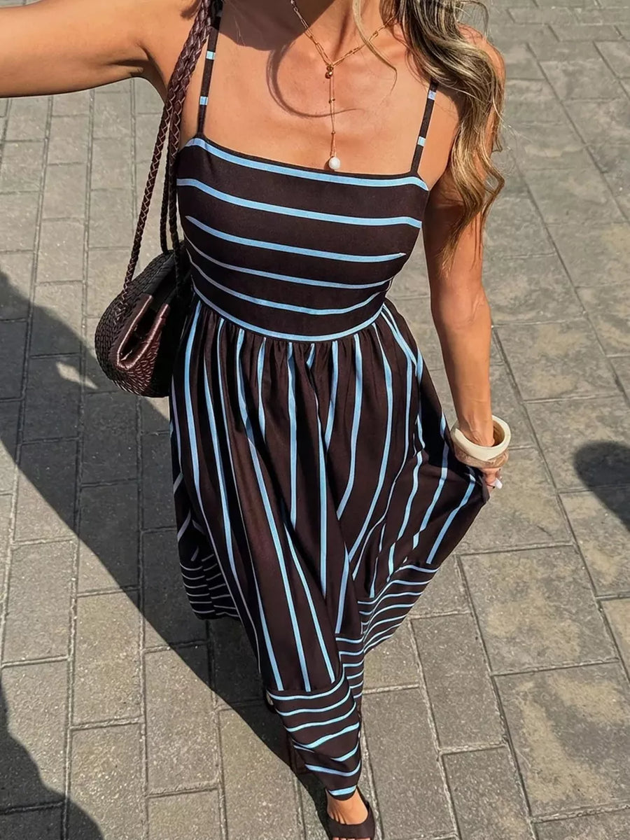 Cutout Back Striped Maxi Dress in Blue