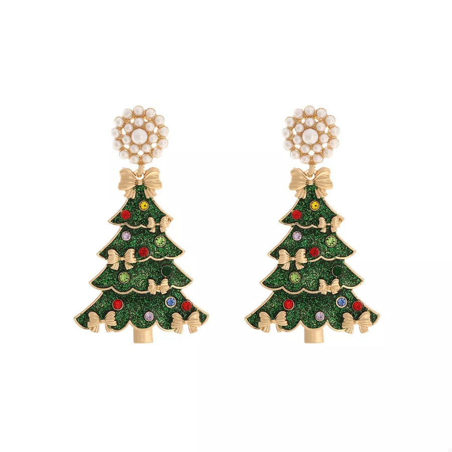 gold earrings featuring rhinestone embellishment and novelty