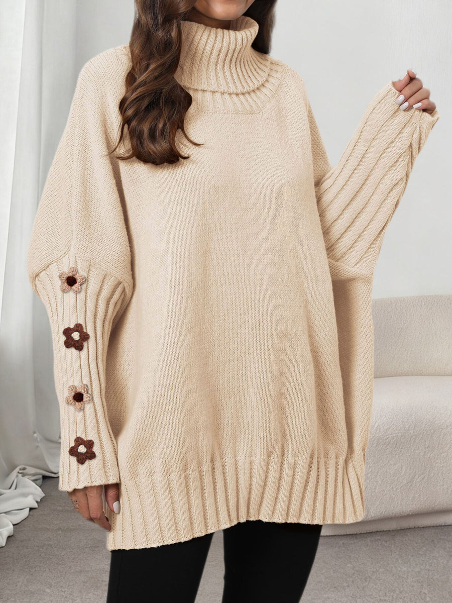 turtleneck sweater in light beige featuring ribbed and oversized fit
