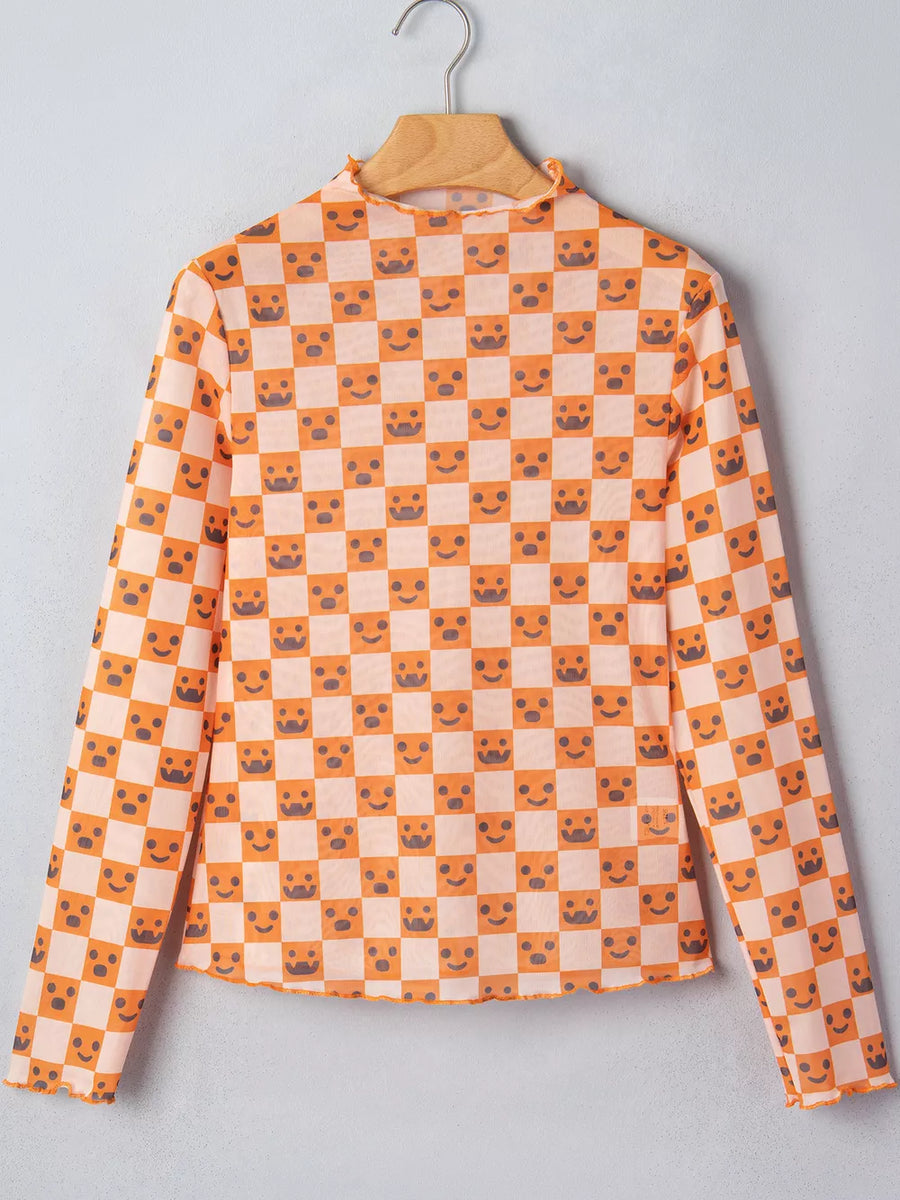 artsy blouse in Sherbet with mock neck