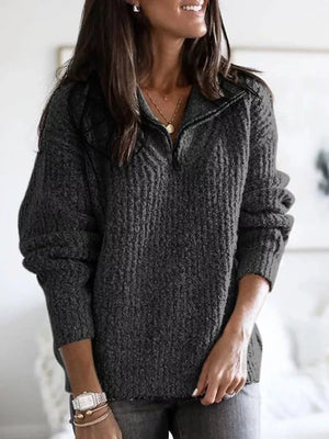 Dark Gray zip-up sweater with textured and long sleeve