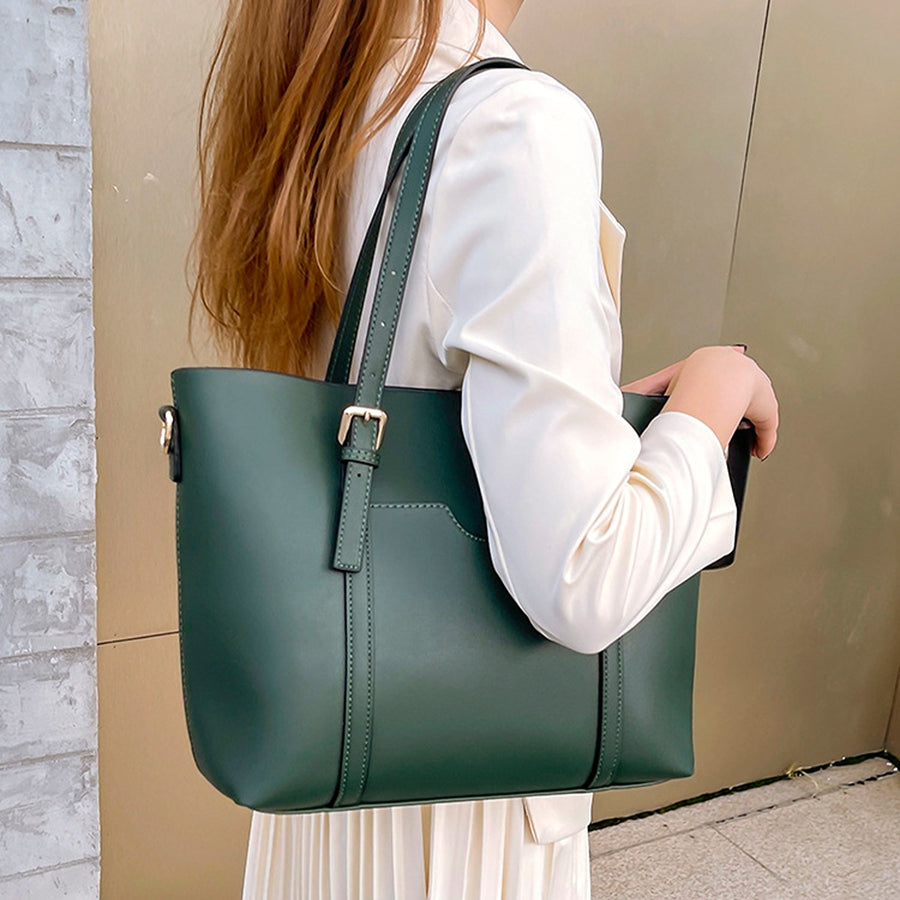 PU Leather Imported Size &amp tote in Green with boxy silhouette
