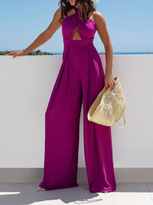 Sage Halter Neck Cut-out Wide-leg Jumpsuit