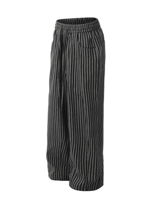 Gray and black striped drawstring sweatpants for men, cotton, casual fit.