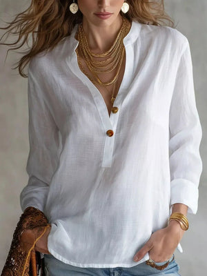 Black blouse with hip-length and half-button
